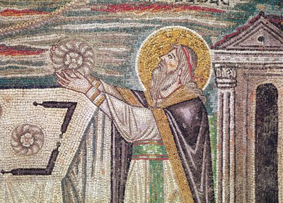 Melchisedech offers Bread at the Altar (detail) by Byzantine School